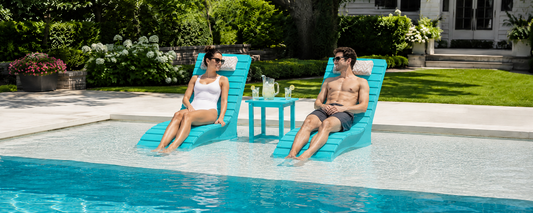 AquaCurve Aquawave in-pool lounge chairs on a shallow sun shelf for a photo-ready pool setup