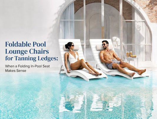 Foldable pool lounge chairs on a shallow tanning ledge for flexible in-pool seating