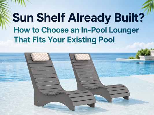In-pool lounger on an existing sun shelf in a backyard swimming pool