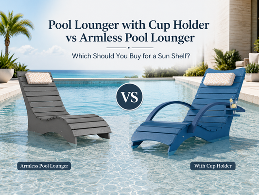 Pool lounger with cup holder vs armless pool lounger on a shallow sun shelf
