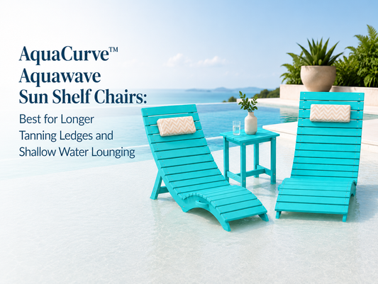 AquaCurve™ Aquawave sun shelf chairs placed on a shallow pool tanning ledge for comfortable in-pool lounging