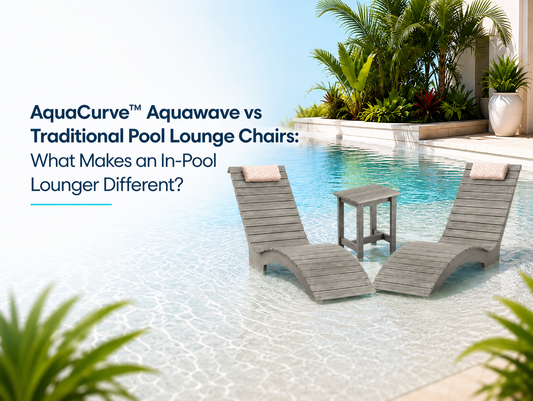 AquaCurve Aquawave in-pool lounge chairs with side table on a shallow tanning ledge