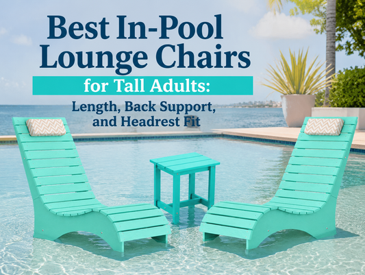 Two AquaCurve in-pool lounge chairs for tall adults on a shallow tanning ledge