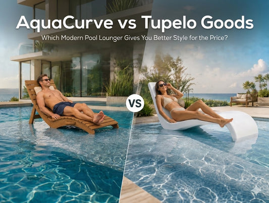 AquaCurve vs Tupelo Goods modern in-pool lounger comparison on a residential sun shelf