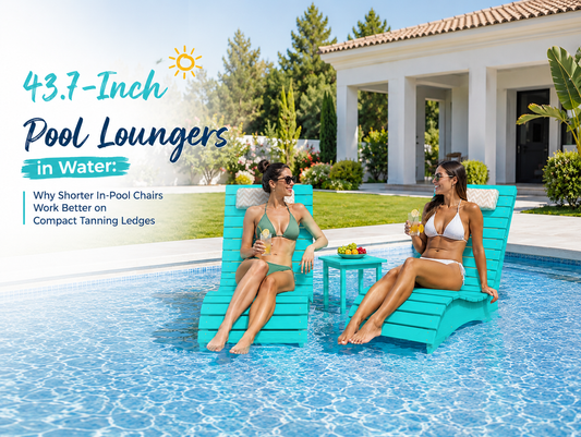 43.7-inch pool loungers in water on a compact tanning ledge with two turquoise in-pool chairs