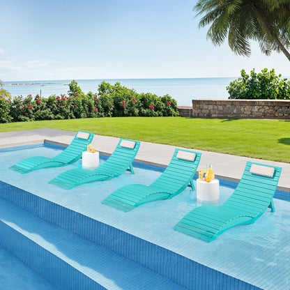 Folding Pool Lounge Chair with Headrest, Pre‑Assembled HDPS, Anti‑Floating Design