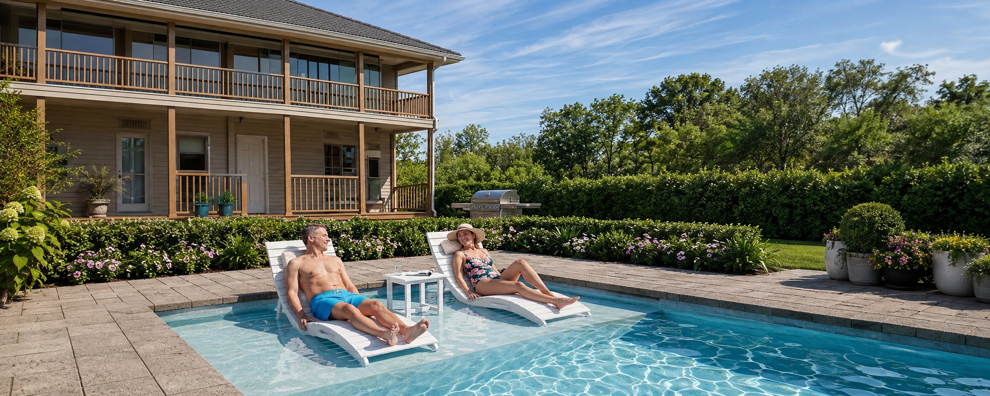 AquaCurve in-pool lounger positioned on a flat shallow sun shelf for proper water depth and fit
