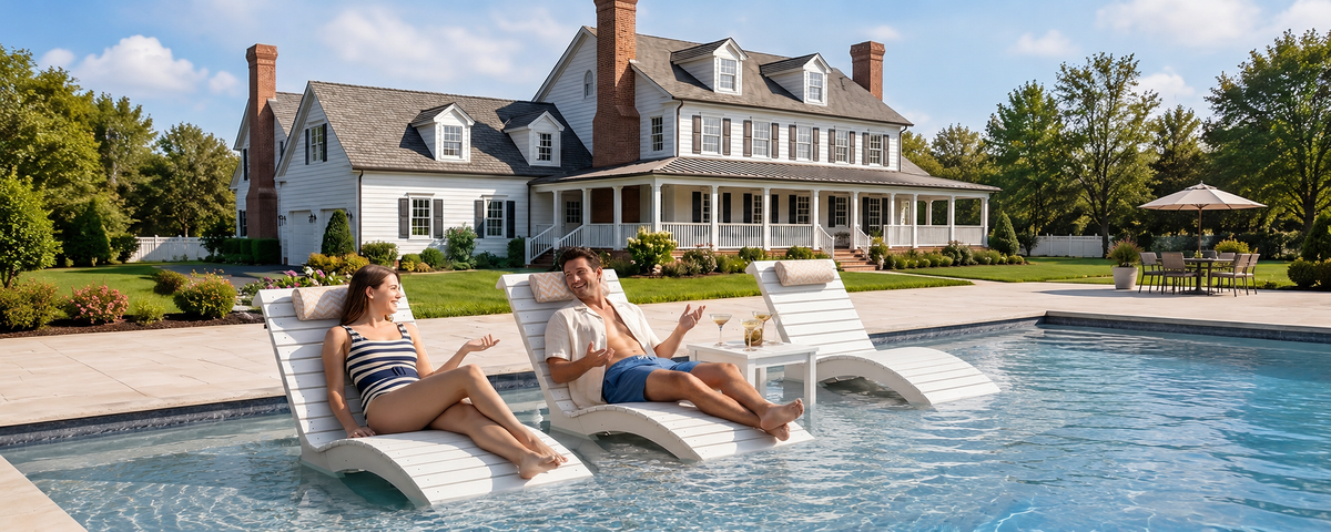AquaCurve compact chair and full-length chaise options for a deeper pool sun shelf