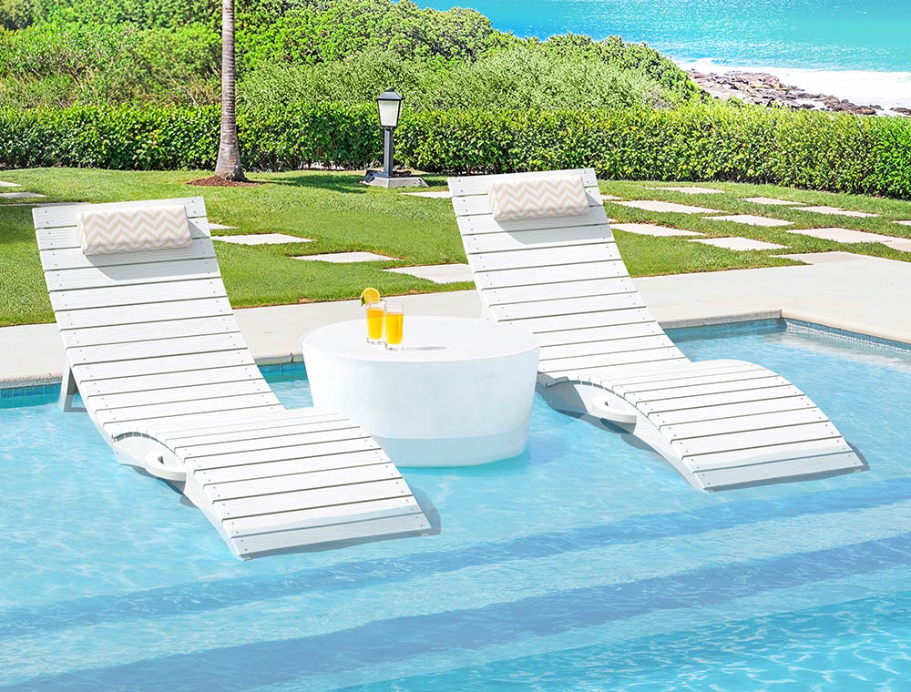 Folding Pool Lounge Chair with Headrest, Pre‑Assembled HDPS, Anti‑Floating Design