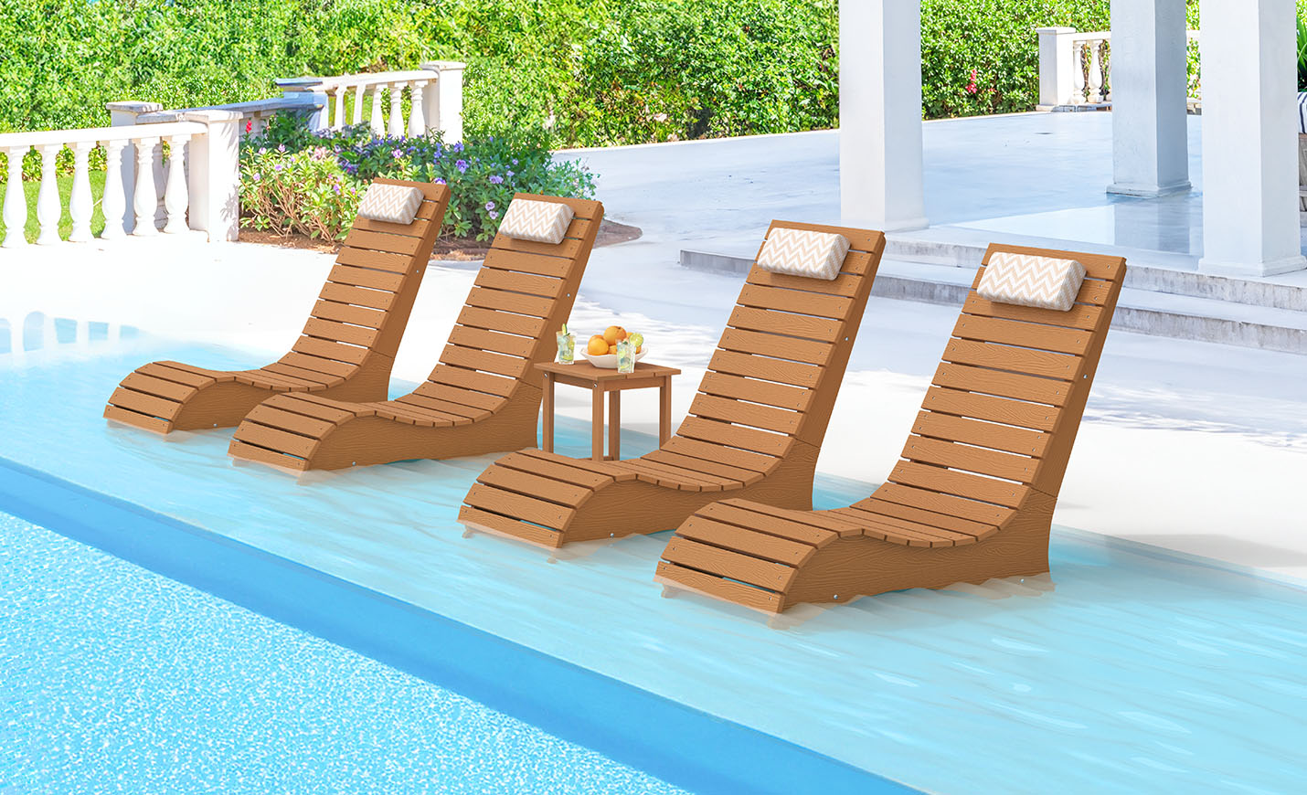 patio lounge chair with enough walking space and side table clearance