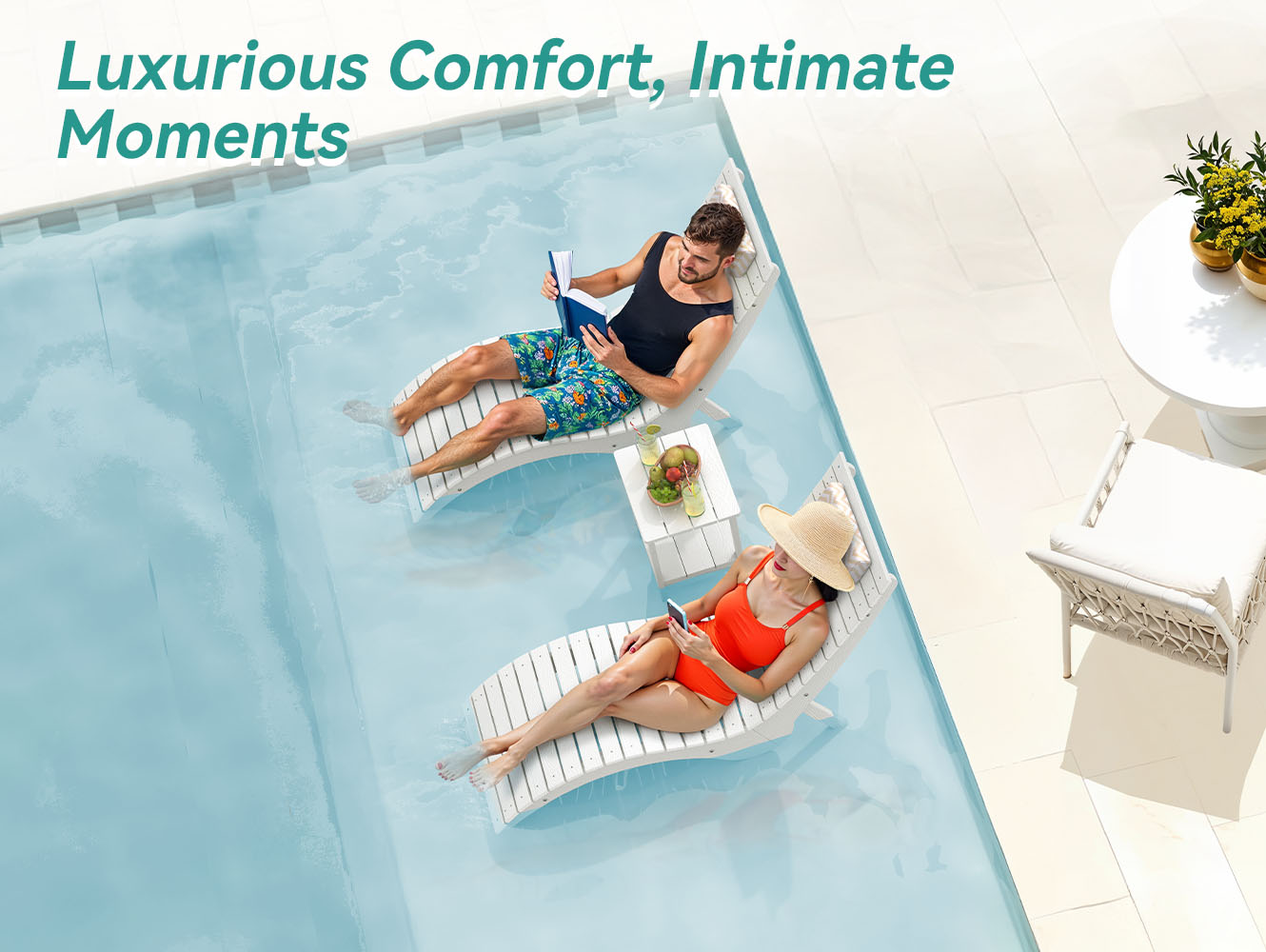 In-Pool Loungers & Chaise Sets, HDPS Pool Lounge Chairs with Headrests