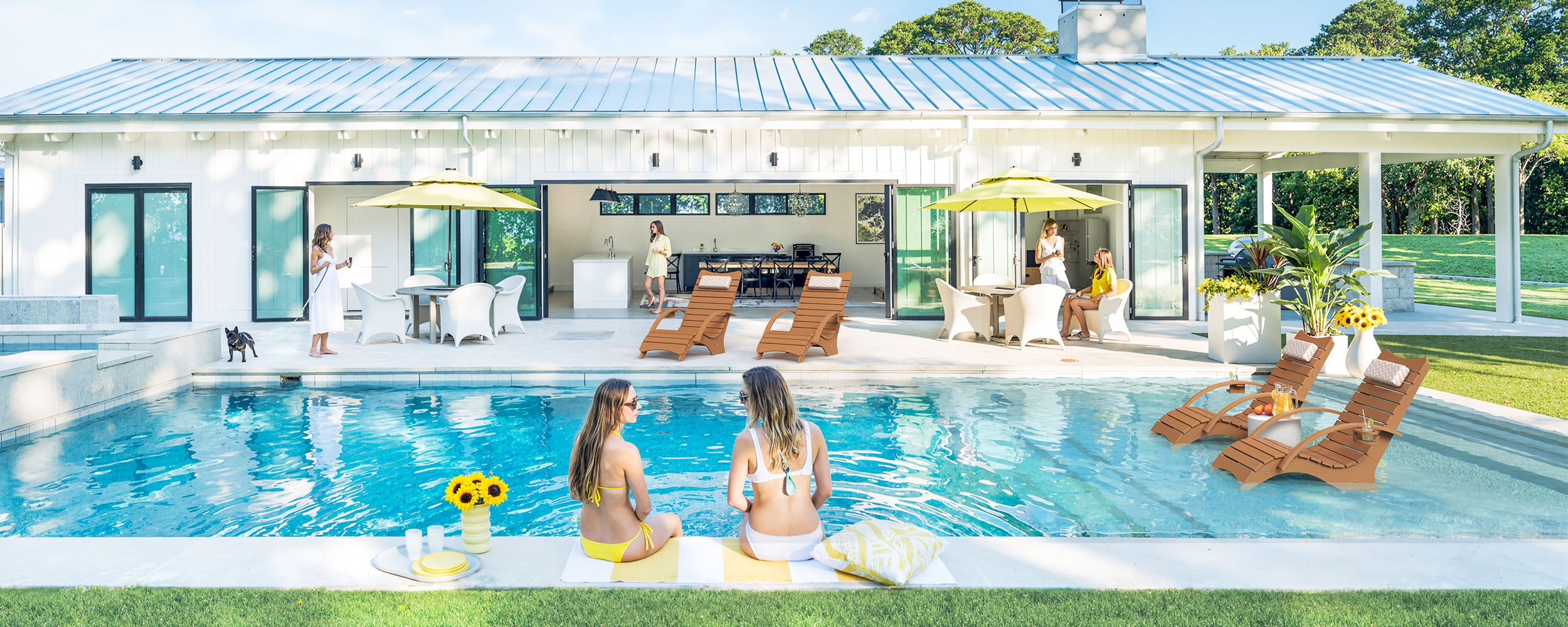 AquaCurve in-pool lounger placed on a shallow residential pool sun shelf