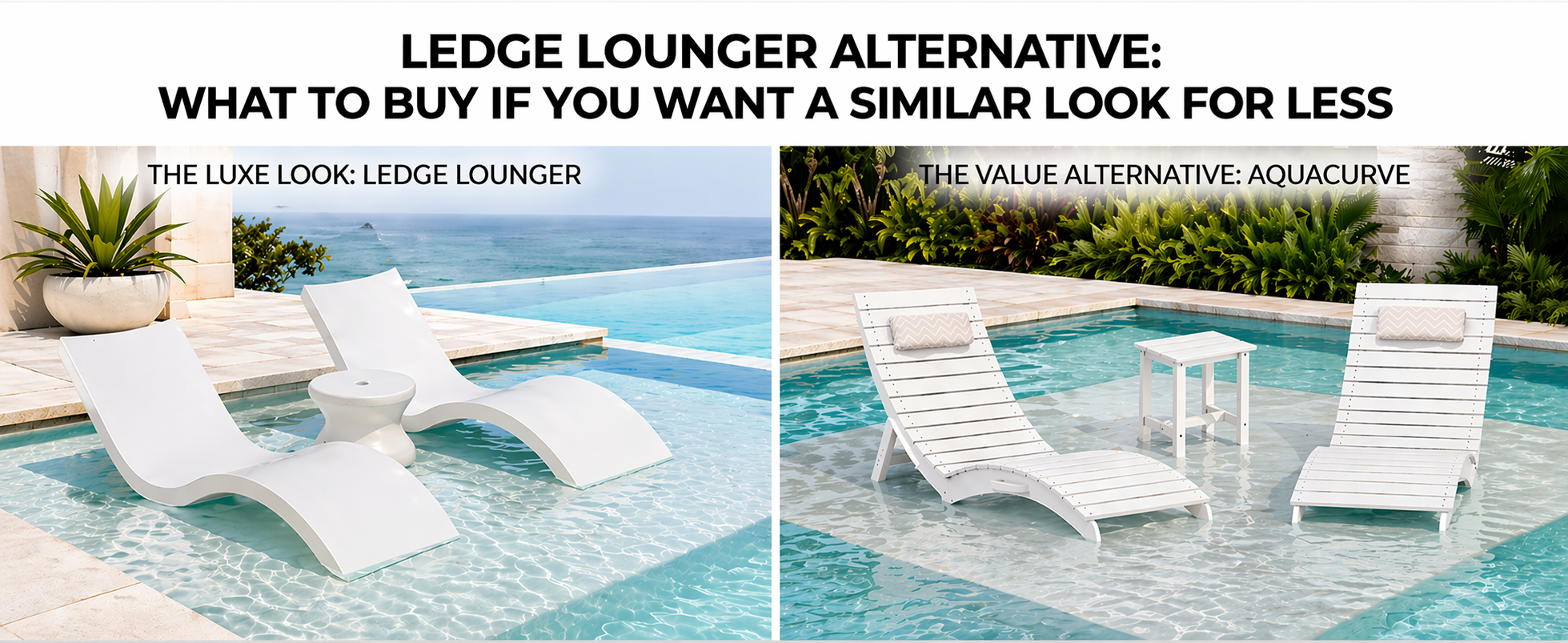 Modern in-pool lounge chair setup on a tanning ledge for a similar luxury look