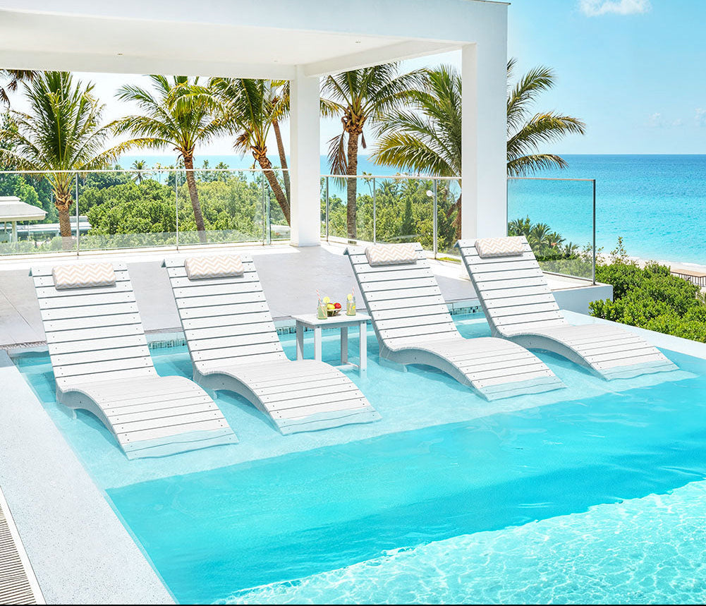 AquaCurve in-pool lounger on a residential sun shelf for shallow water everyday backyard use