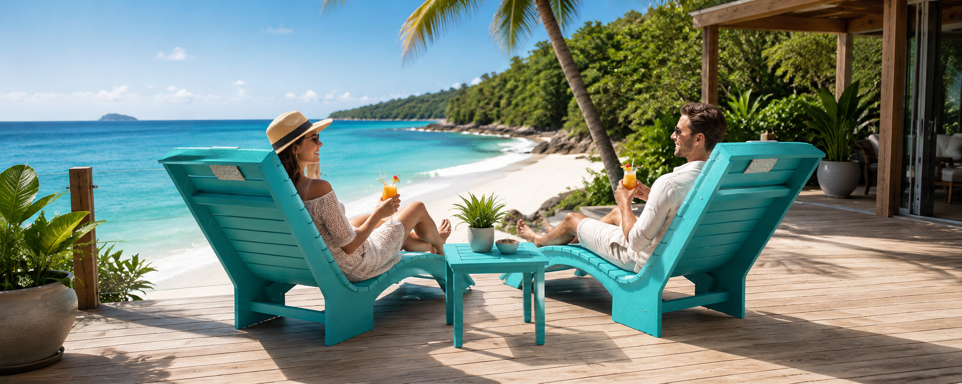 AquaCurve pool lounge chairs with side table for a larger poolside layout