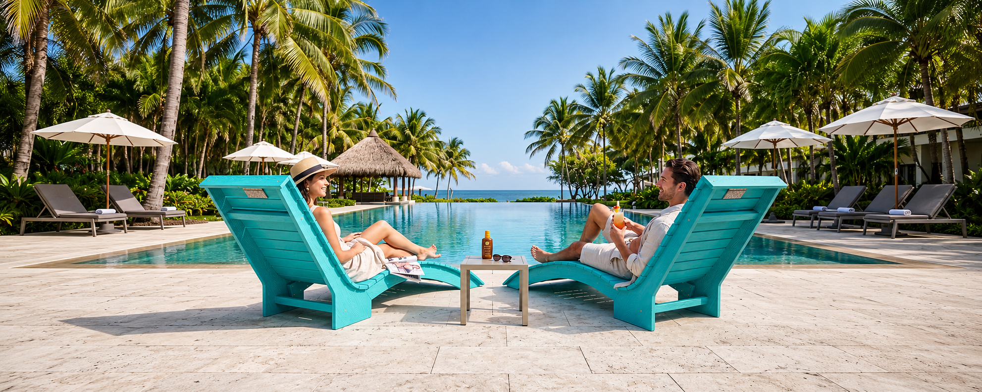 HDPS in-pool lounge chair on a shallow tanning ledge for sun shelf use