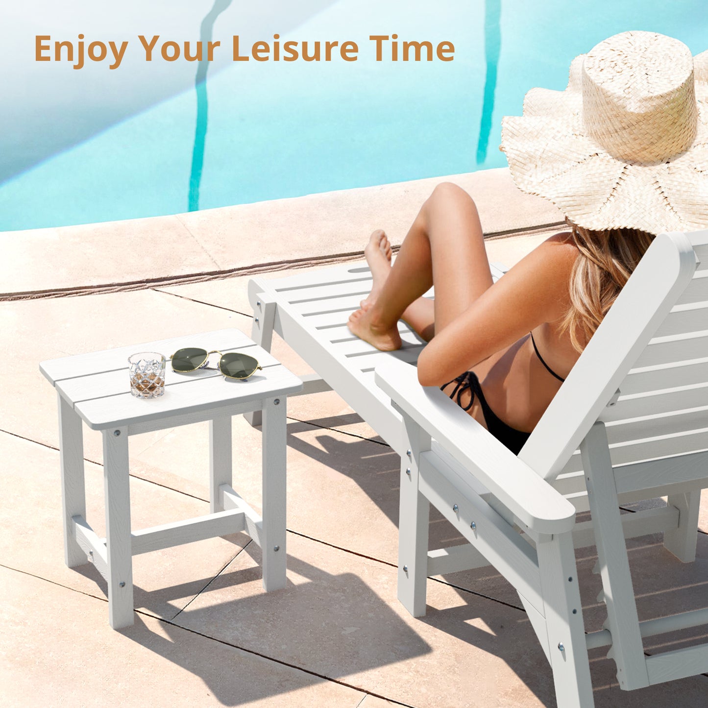 Folding Pool Lounge Chair with Headrest, Pre‑Assembled HDPS, Anti‑Floating Design