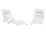 white foldable pool lounger shown from side and front angles