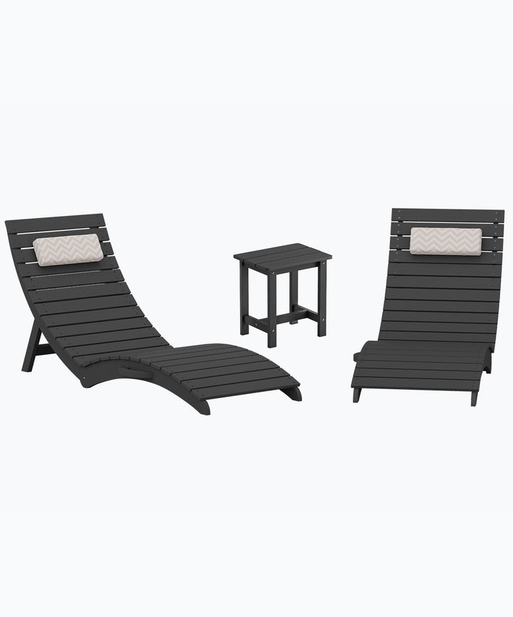 	black foldable pool lounger with headrest for modern poolside seating