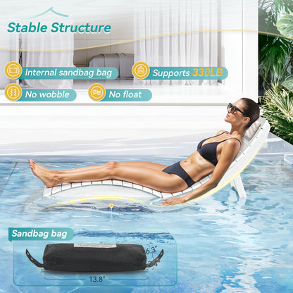 Folding Pool Lounge Chair with Headrest, Pre‑Assembled HDPS, Anti‑Floating Design
