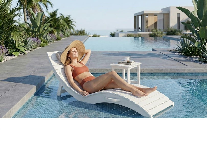 in-pool lounge chair placed on a shallow sun shelf