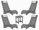 Set of four dark gray in-pool lounge chairs with matching side table