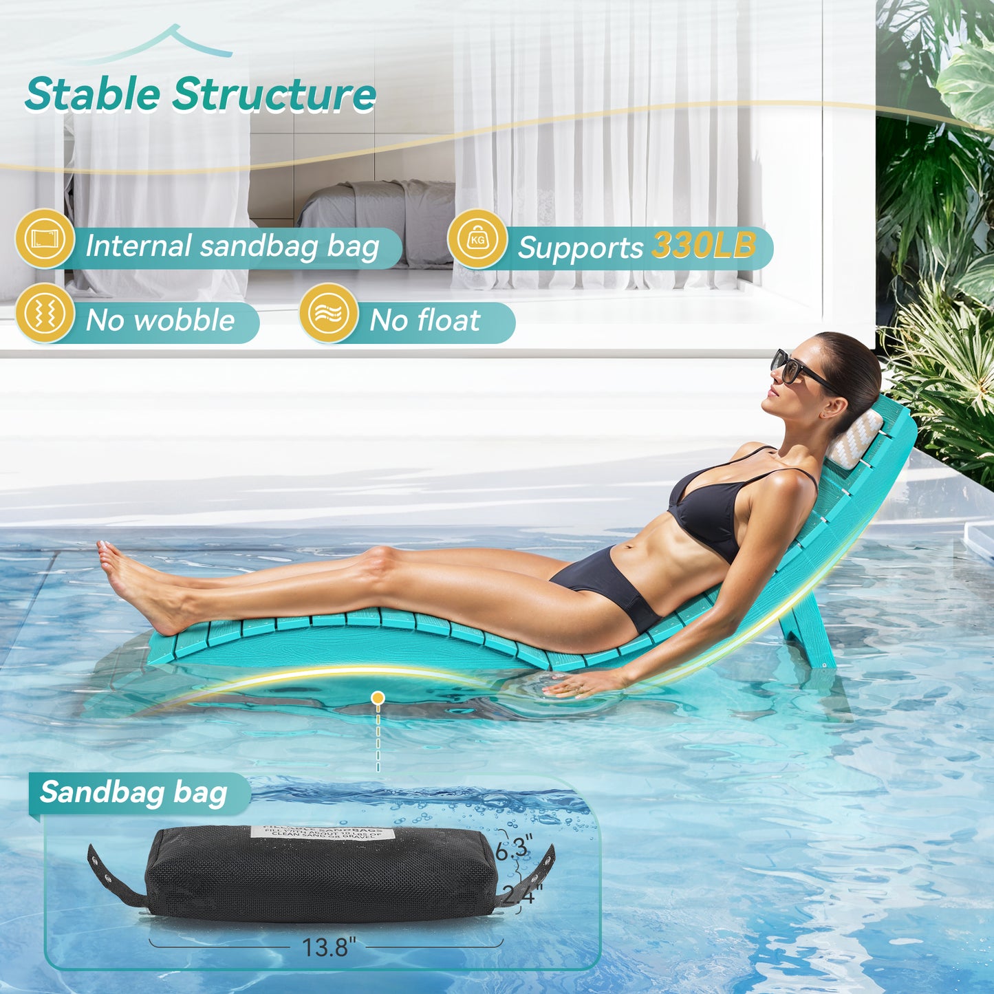Folding Pool Lounge Chair with Headrest, Pre‑Assembled HDPS, Anti‑Floating Design
