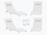white poolside folding chairs set with matching in-pool side table