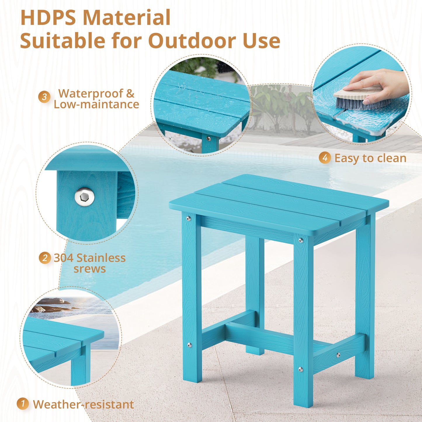 Folding Pool Lounge Chair with Headrest, Pre‑Assembled HDPS, Anti‑Floating Design