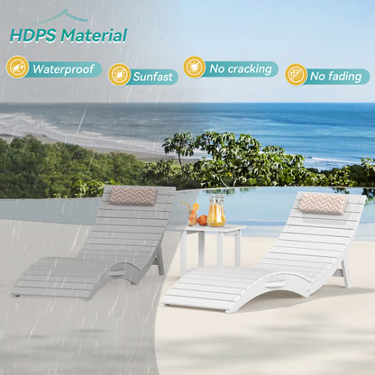 Folding Pool Lounge Chair with Headrest, Pre‑Assembled HDPS, Anti‑Floating Design