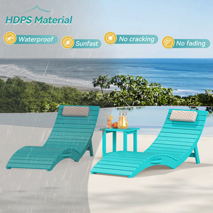 Folding Pool Lounge Chair with Headrest, Pre‑Assembled HDPS, Anti‑Floating Design