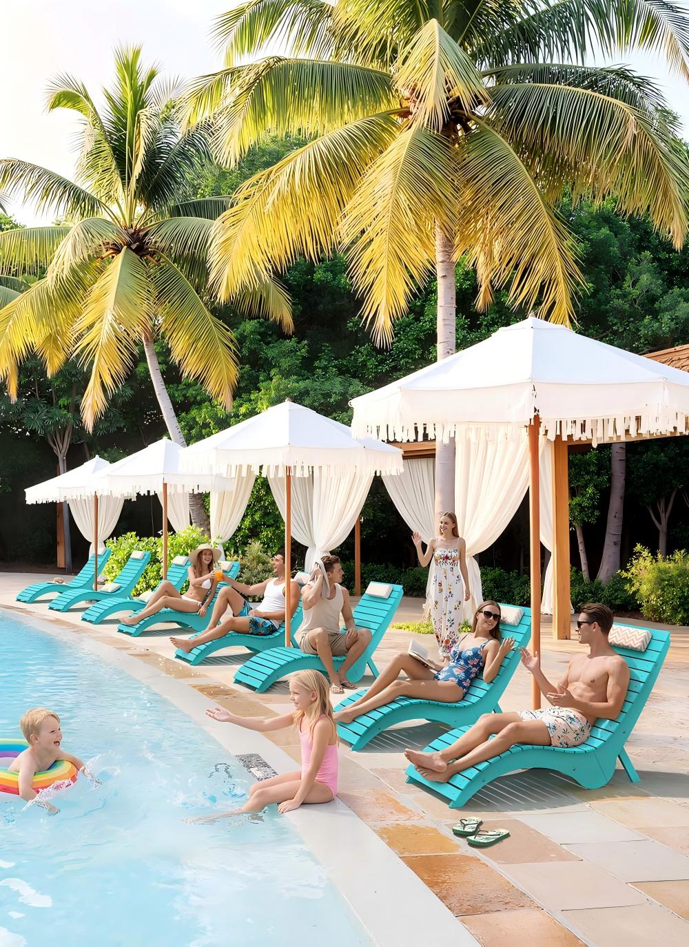Modern in-pool loungers for a vacation rental pool area