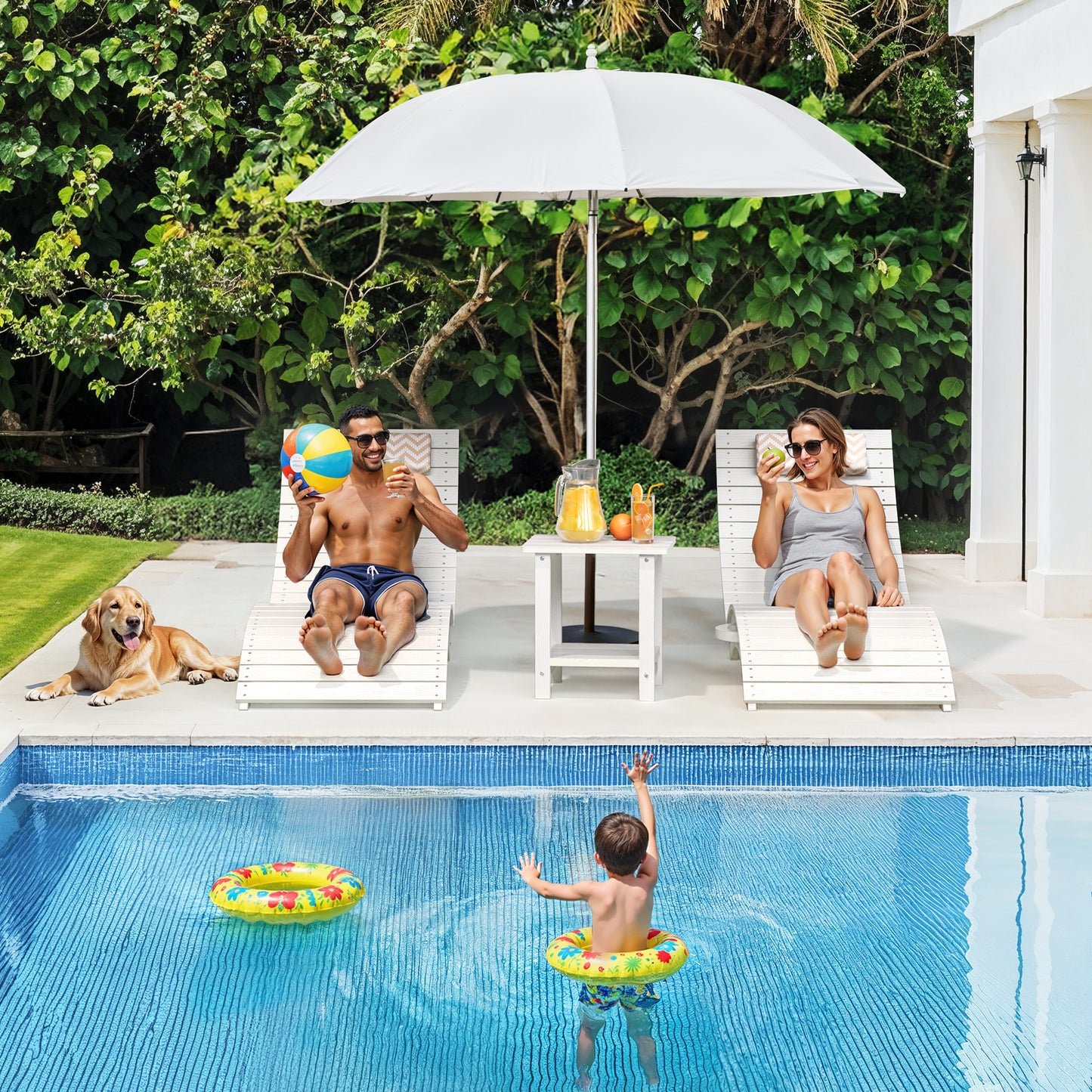 Folding Pool Lounge Chair with Headrest, Pre‑Assembled HDPS, Anti‑Floating Design