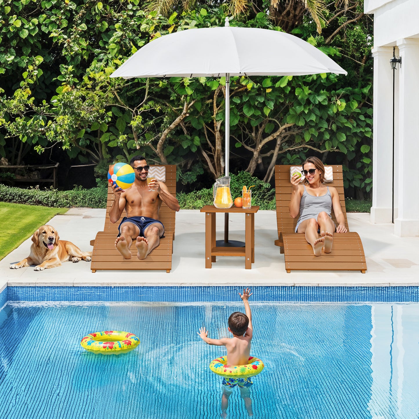 Folding Pool Lounge Chair with Headrest, Pre‑Assembled HDPS, Anti‑Floating Design