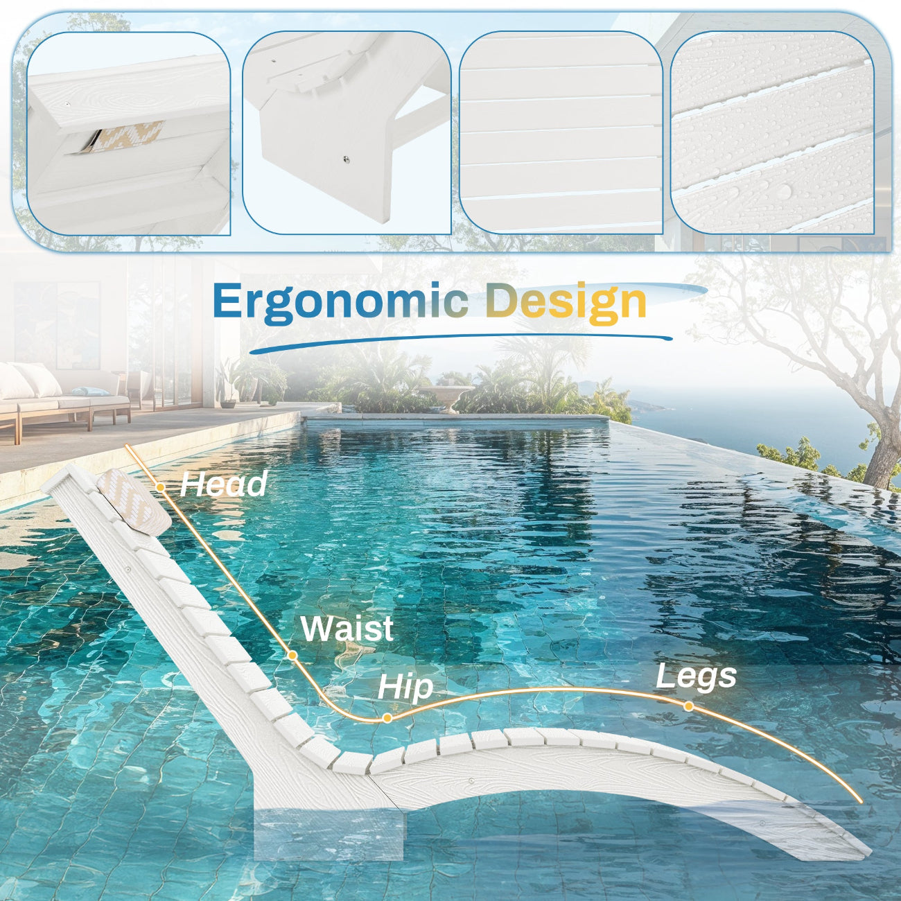 In-Pool Chaise Lounger, HDPS Pool Lounge Chair with Headrest and Weighted Sandbags