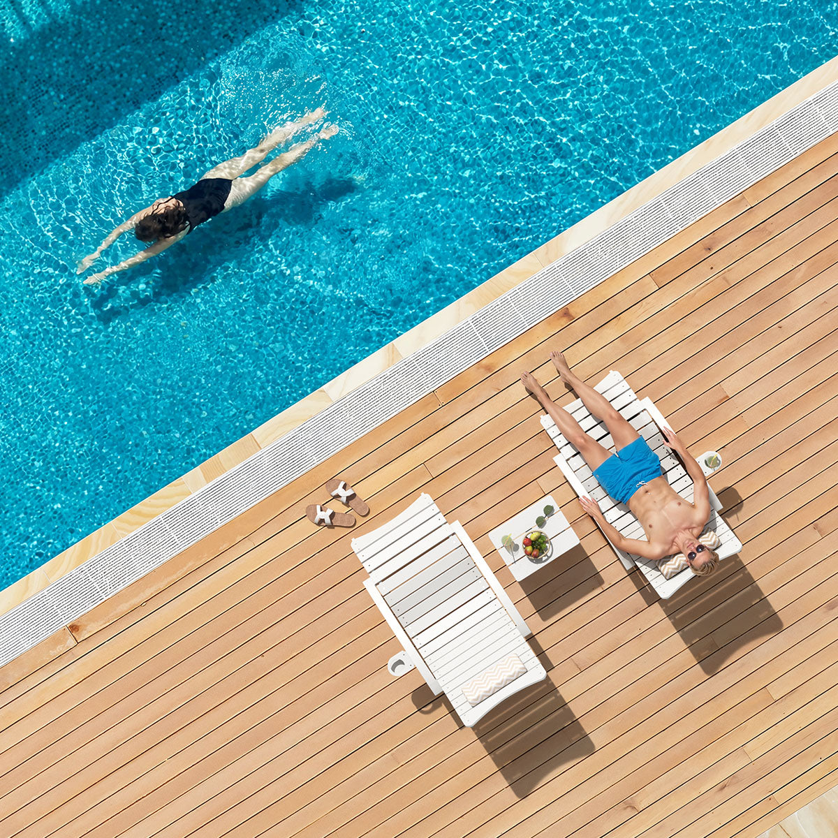 AquaCurve™ Aquawave In-Pool Lounge Chair with Armrests & Cup Holder for Tanning Ledge and Sun Shelf