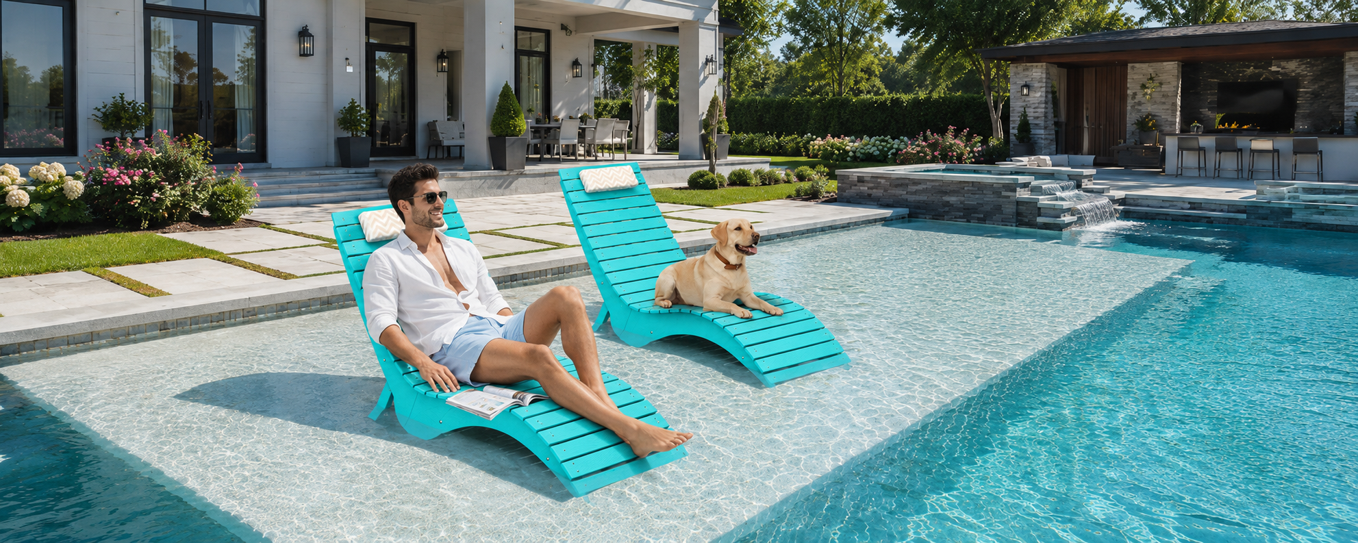 Side view of an AquaCurve pool lounger showing backrest curve and headrest placement