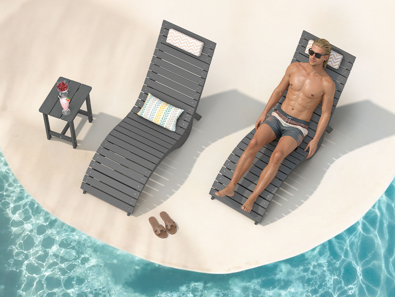In-Pool Loungers & Chaise Sets, HDPS Pool Lounge Chairs with Headrests