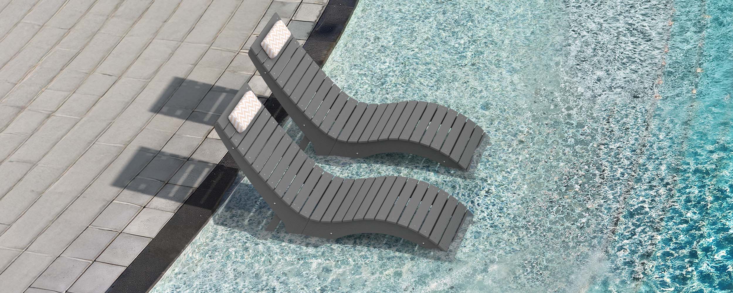 shallow-water in-pool loungers on a tanning ledge