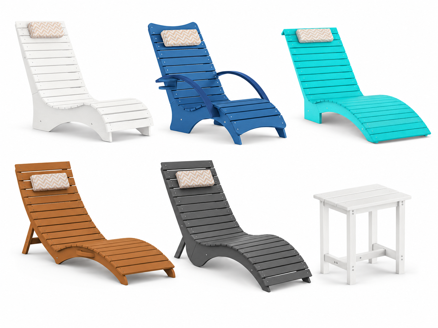 AquaCurve in-pool lounge chair styles and side table for product comparison