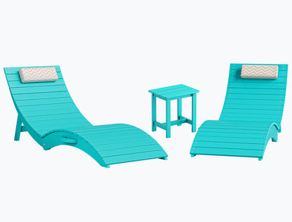 Folding Pool Lounge Chair with Headrest, Pre‑Assembled HDPS, Anti‑Floating Design