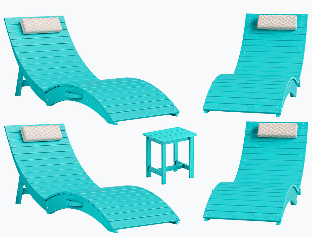 Folding Pool Lounge Chair with Headrest, Pre‑Assembled HDPS, Anti‑Floating Design