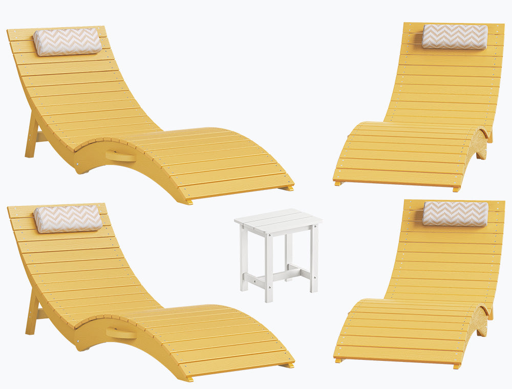 Folding Pool Lounge Chair with Headrest, Pre‑Assembled HDPS, Anti‑Floating Design