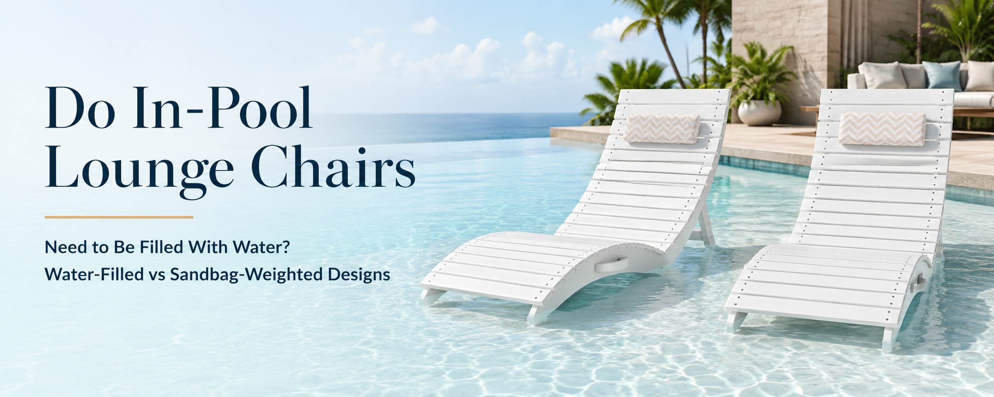 Water-filled versus sandbag-weighted lounge chair designs for shallow pool ledges