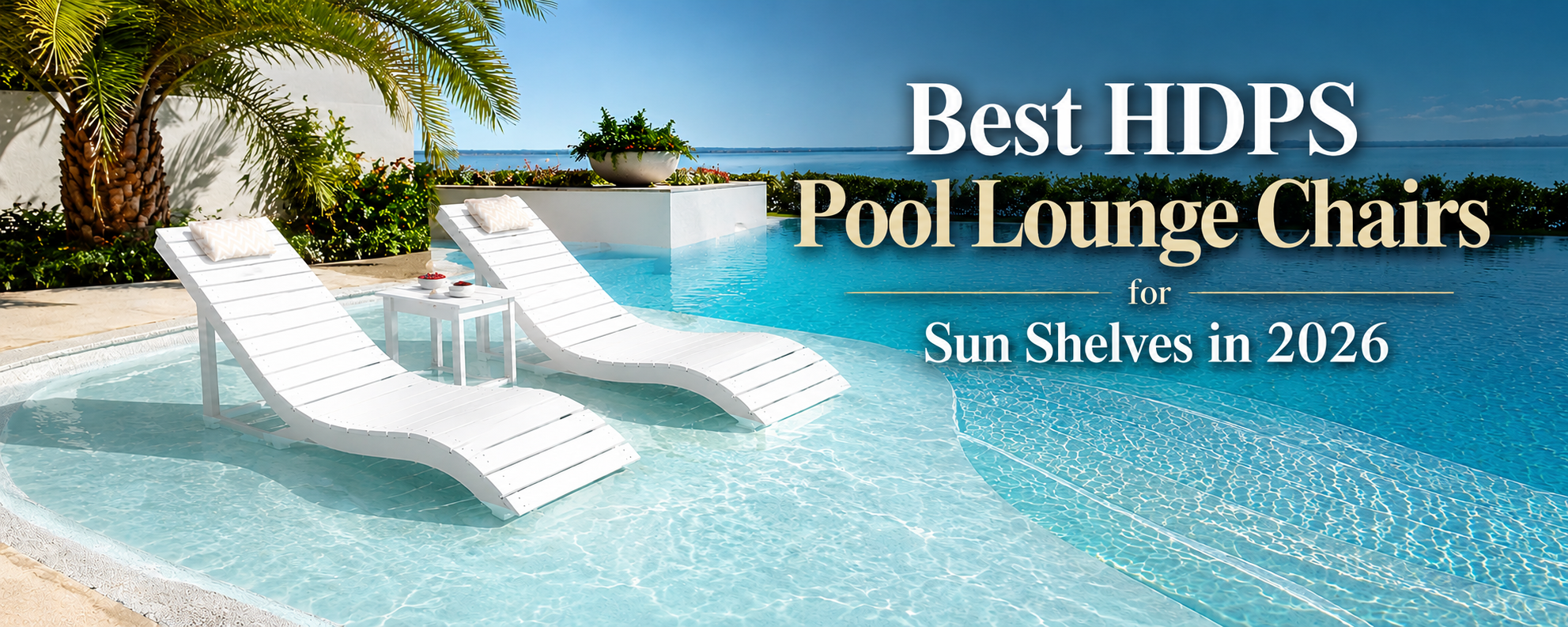 HDPS pool lounge chairs on a shallow sun shelf with side table for residential in-pool lounging