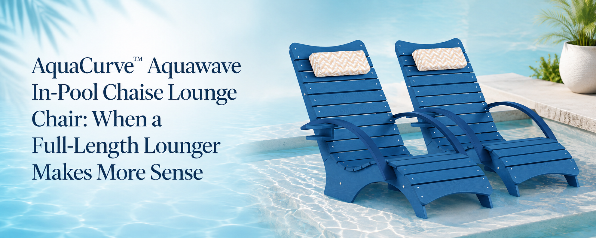 Full-length in-pool chaise lounge chair supporting a reclined position on a shallow sun shelf