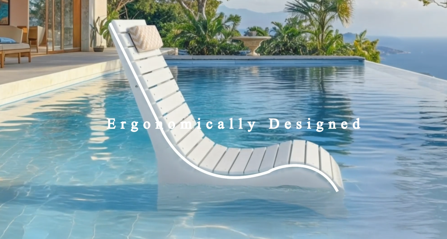 ergonomically designed in-pool lounge chair positioned on a sun shelf