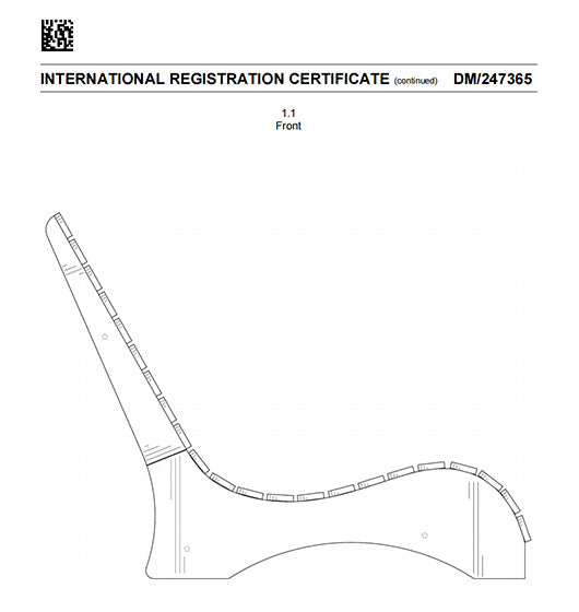 technical side profile drawing of an in-pool lounge chair ergonomic design