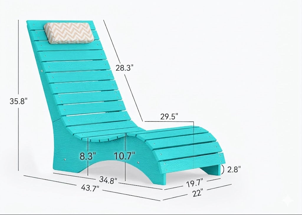 dimensions of a compact in-pool lounger for a tanning ledge, 43.7 x 22 inches