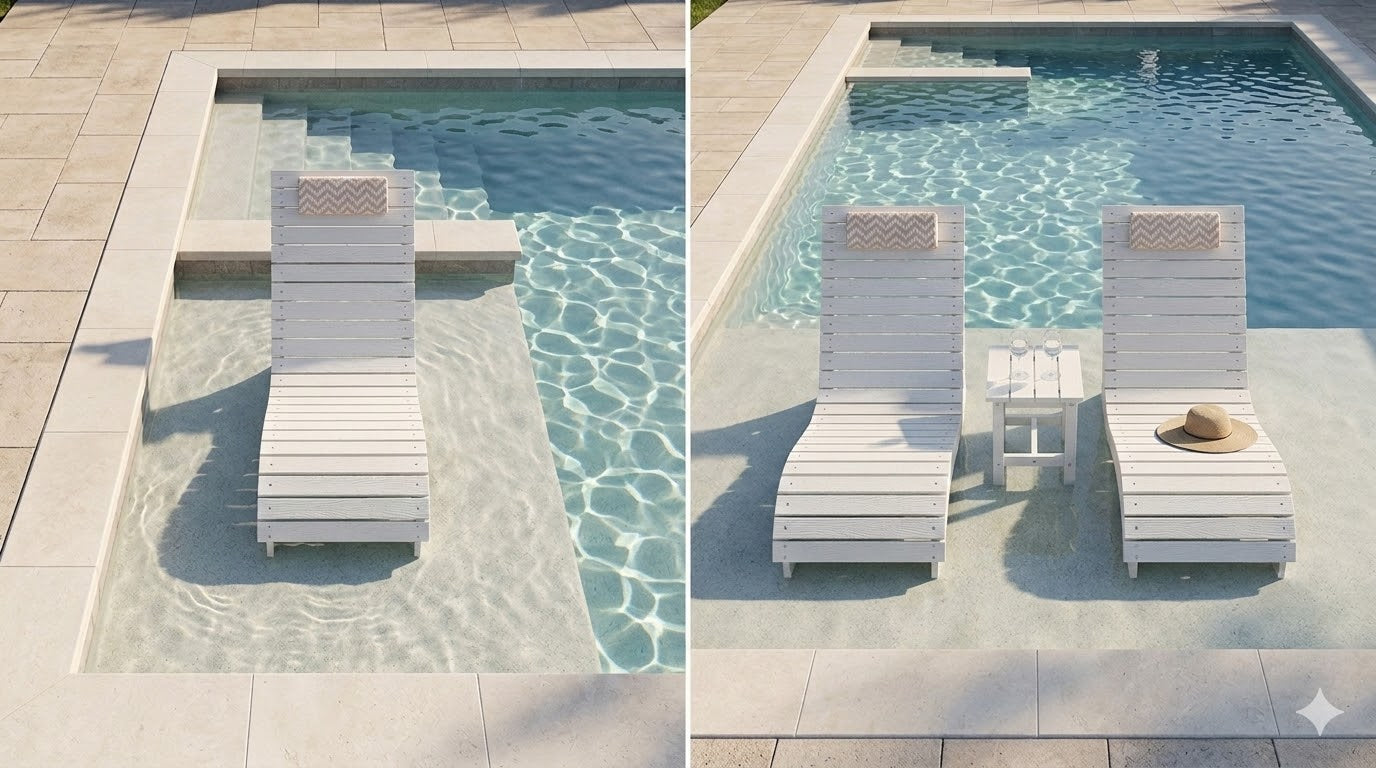 compact tanning ledge setup with in-pool lounger arranged for comfort and usable space